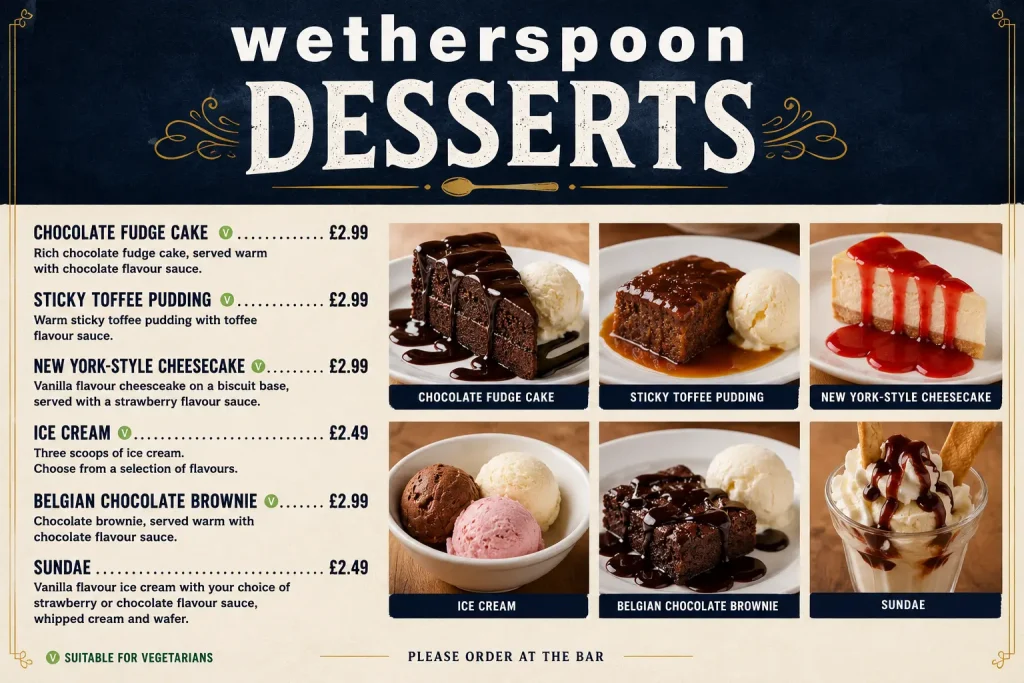 Wetherspoons Desserts Menu